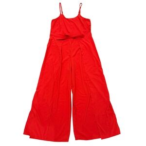 Athleta It's A Wrap Romper Jumpsuit Sz 8 Red Wide Leg Loungewear Comfort